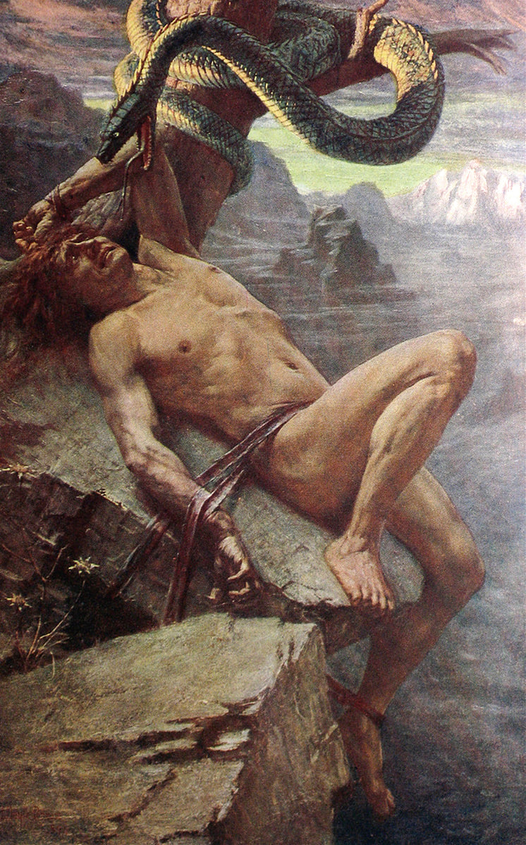 Le Châtiment de Loki - Peinture mythologique nordique représentant le dieu de la malice