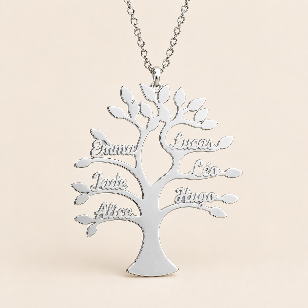 Collier Arbre de Vie personnalisé famille avec prénoms en acier inoxydable