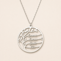 Thumbnail for Collier Arbre de Vie personnalisé avec quatre prénoms en acier inoxydable