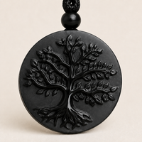 Thumbnail for Pendentif en obsidienne naturelle avec Arbre de Vie en relief
