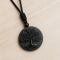 Thumbnail for Pendentif Arbre de Vie noir en obsidienne naturelle sur fond naturel