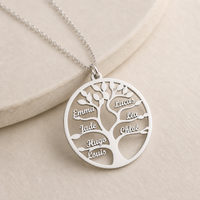 Thumbnail for Vue alternative du collier Arbre de Vie personnalisable avec prénoms français