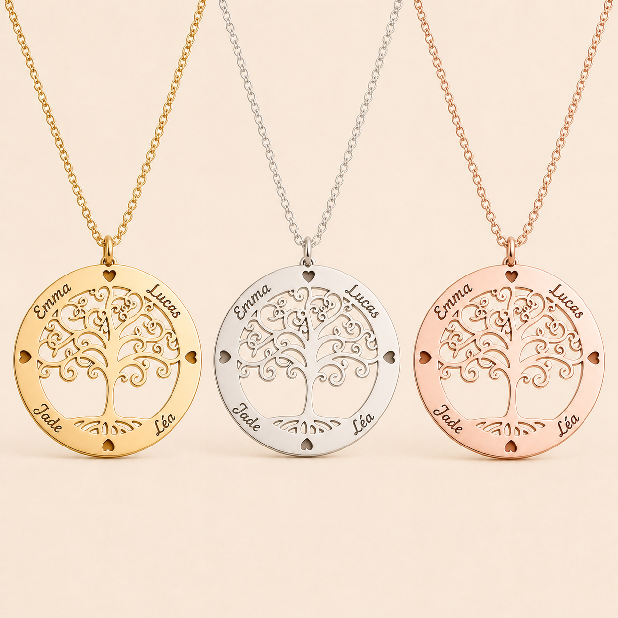 Collier Arbre de Vie personnalisé en finitions argentée dorée et Rose Gold